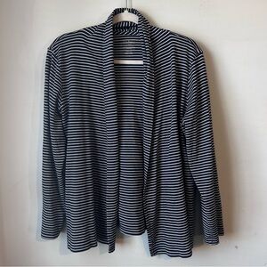 L.L. Bean 100% Supima Cotton Navy/White Striped Open Front Cardigan Sweater Sz L